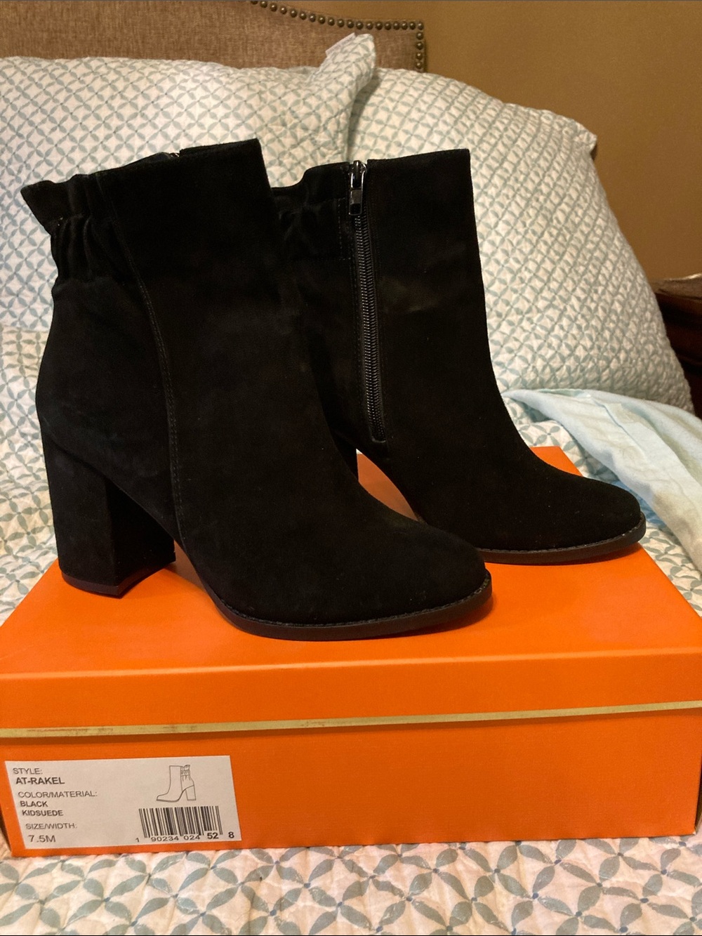 Arturo Chiang Black Suede Ankle Booties with Block Heel